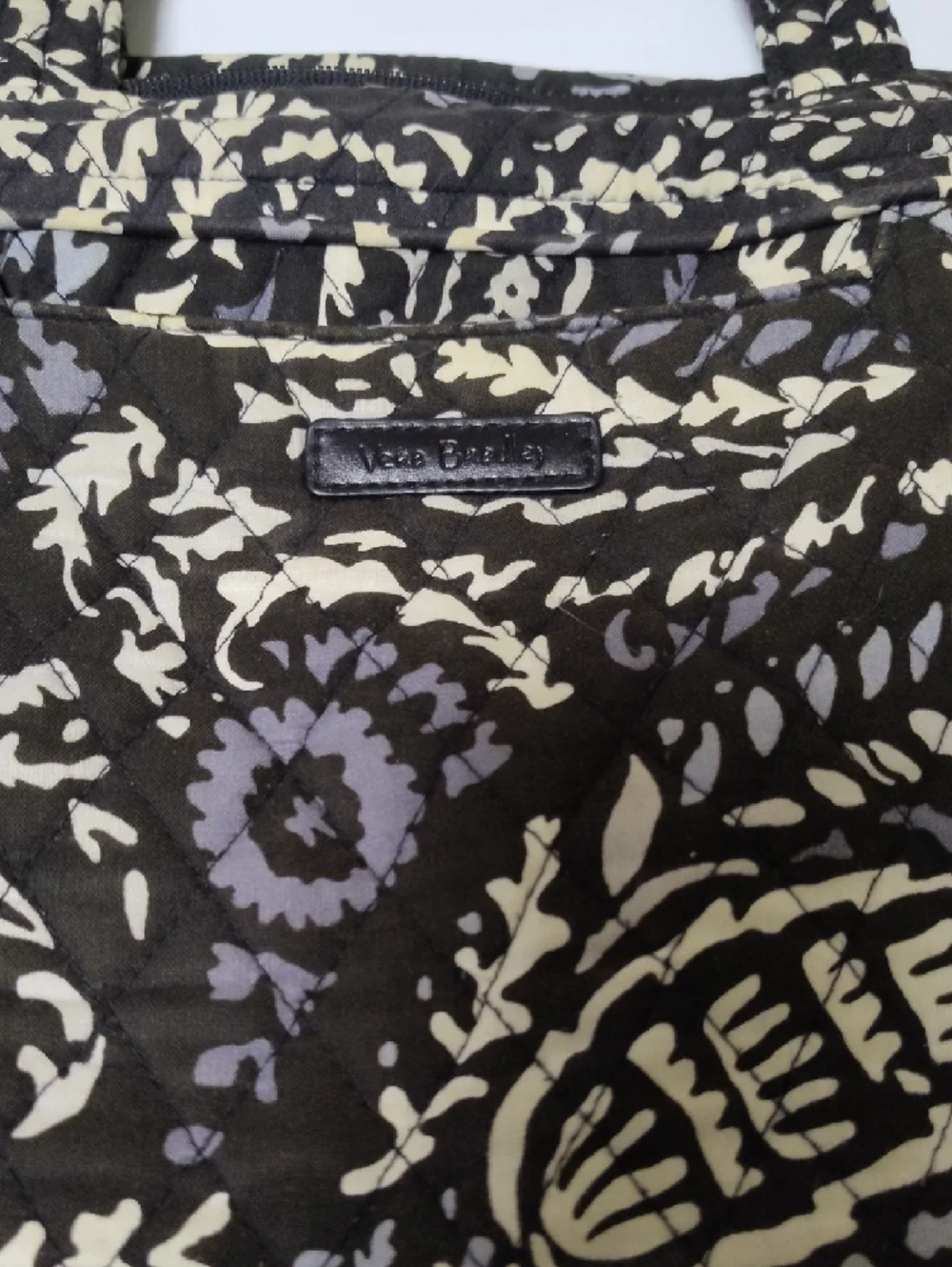 Vera Bradley Black Cream and Lavender Floral Quilted Tote - Picture 2 of 3